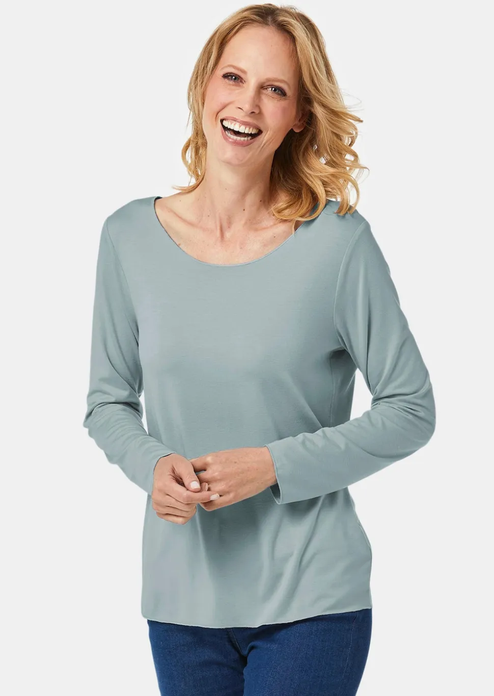 Kombistarkes Langarmshirt mit tonaler Zierkante