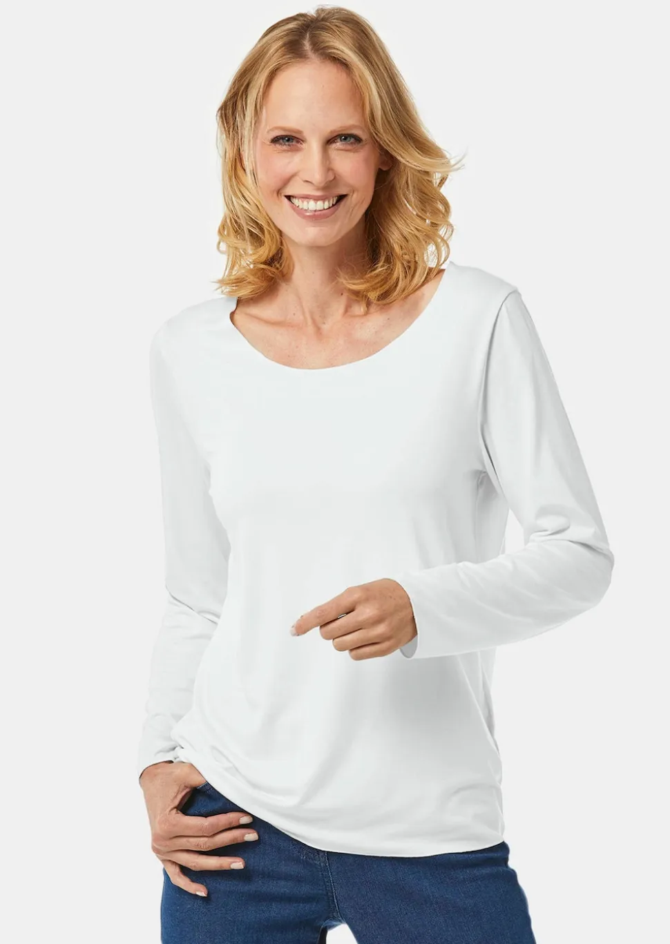 Kombistarkes Langarmshirt mit tonaler Zierkante