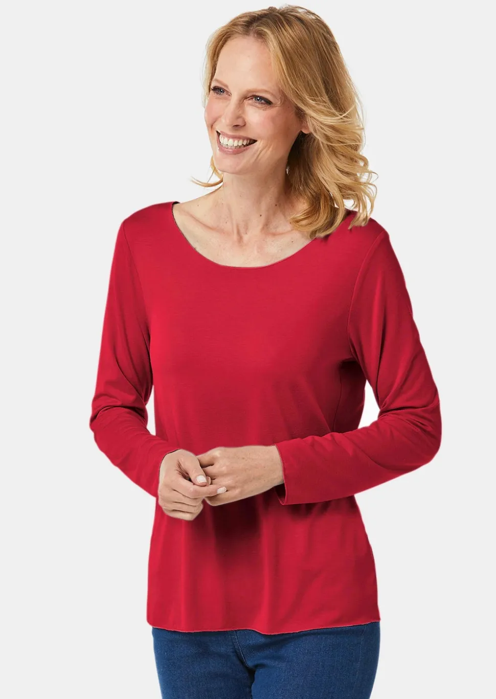 Kombistarkes Langarmshirt mit tonaler Zierkante