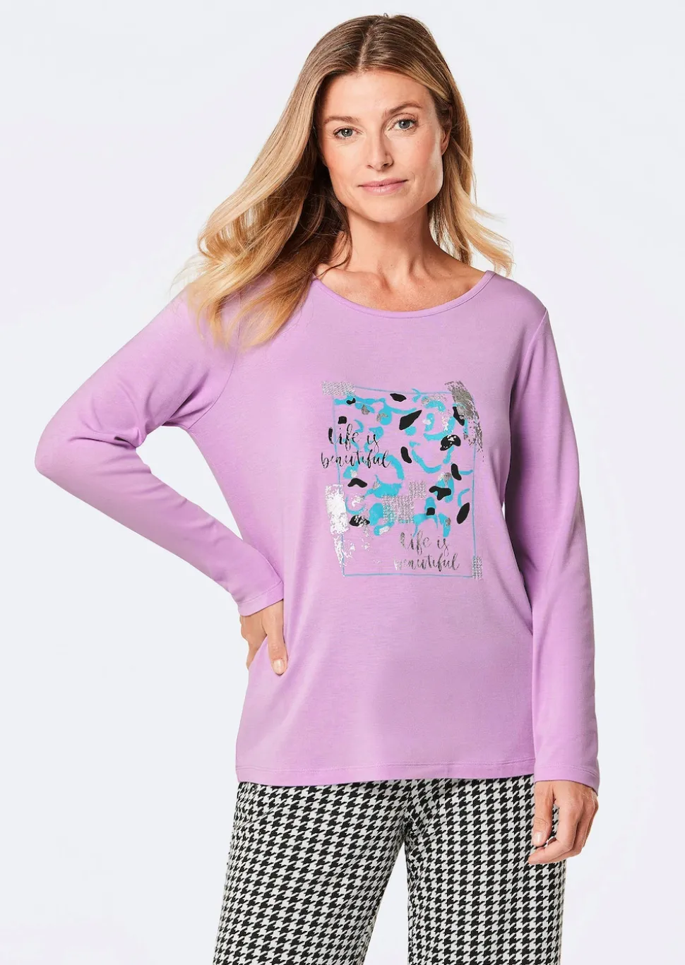Langarmshirt mit Glitzer-Druck