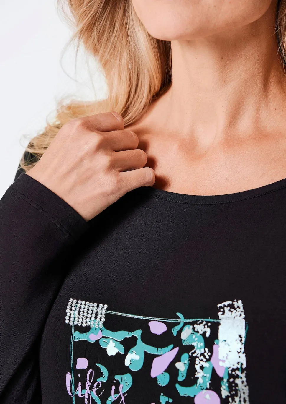 Langarmshirt mit Glitzer-Druck