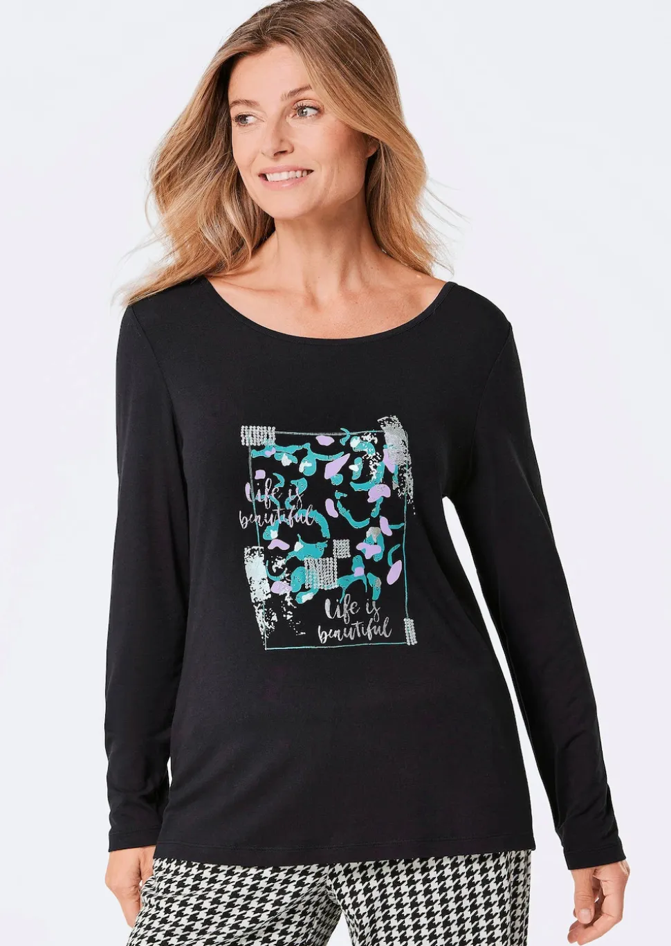 Langarmshirt mit Glitzer-Druck