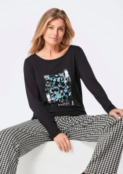 Langarmshirt mit Glitzer-Druck