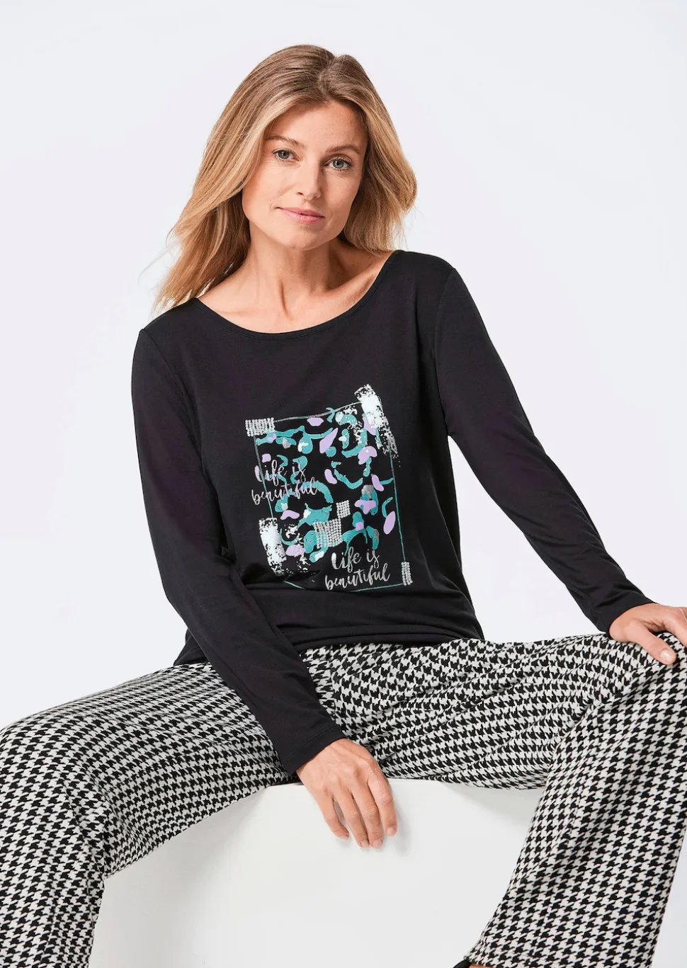 Langarmshirt mit Glitzer-Druck
