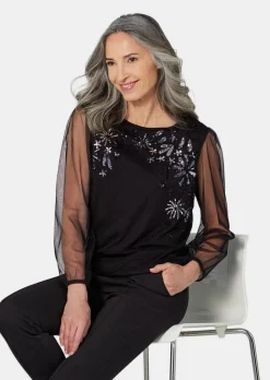 Langarmshirt mit transparenten Ärmeln