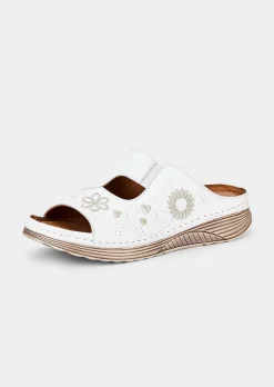 Leder-Pantoletten mit Blumenmuster