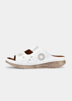 Leder-Pantoletten mit Blumenmuster