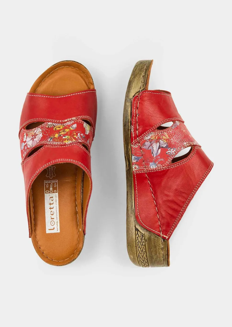 Leder-Pantoletten mit floralem Druck