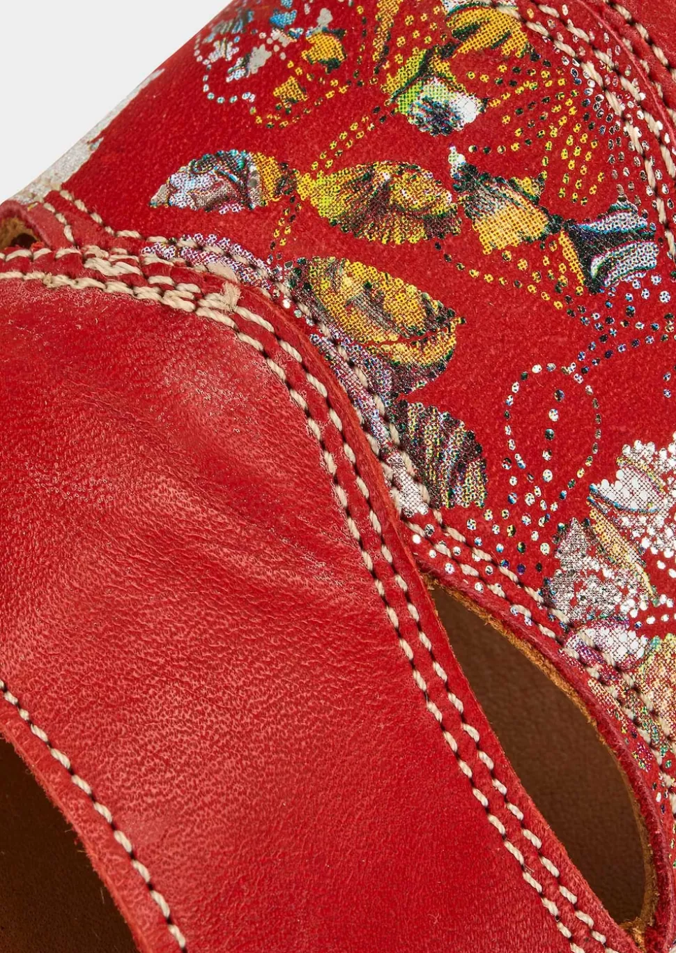 Leder-Pantoletten mit floralem Druck