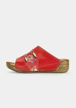 Leder-Pantoletten mit floralem Druck