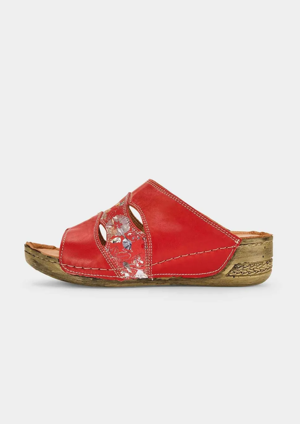 Leder-Pantoletten mit floralem Druck