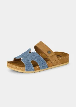 Leder-Pantoletten mit Klettverschluss