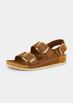 Leder-Sandalen mit goldfarbenen Schnallen