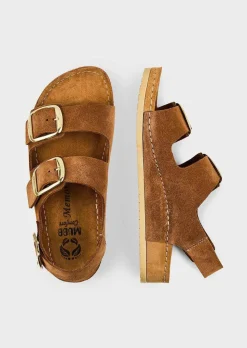 Leder-Sandalen mit goldfarbenen Schnallen