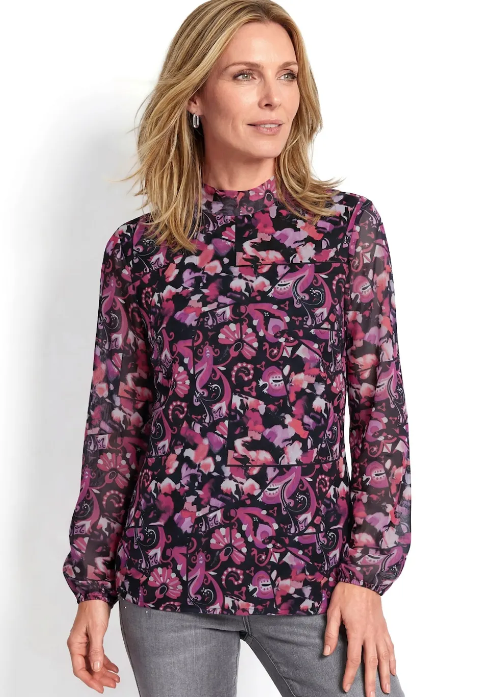 Leichtes Mesh-Shirt mit Stehkragen