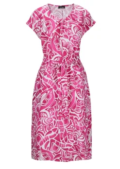 Leinenkleid mit Alloverdruck & Bindegürtel