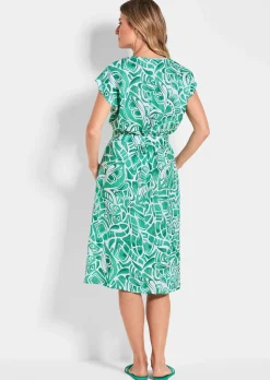 Leinenkleid mit Alloverdruck & Bindegürtel