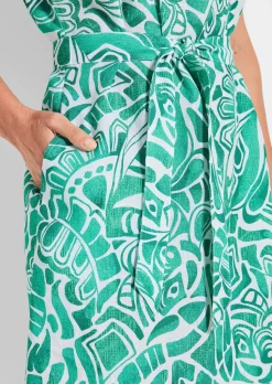 Leinenkleid mit Alloverdruck & Bindegürtel
