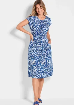 Leinenkleid mit Alloverdruck & Bindegürtel