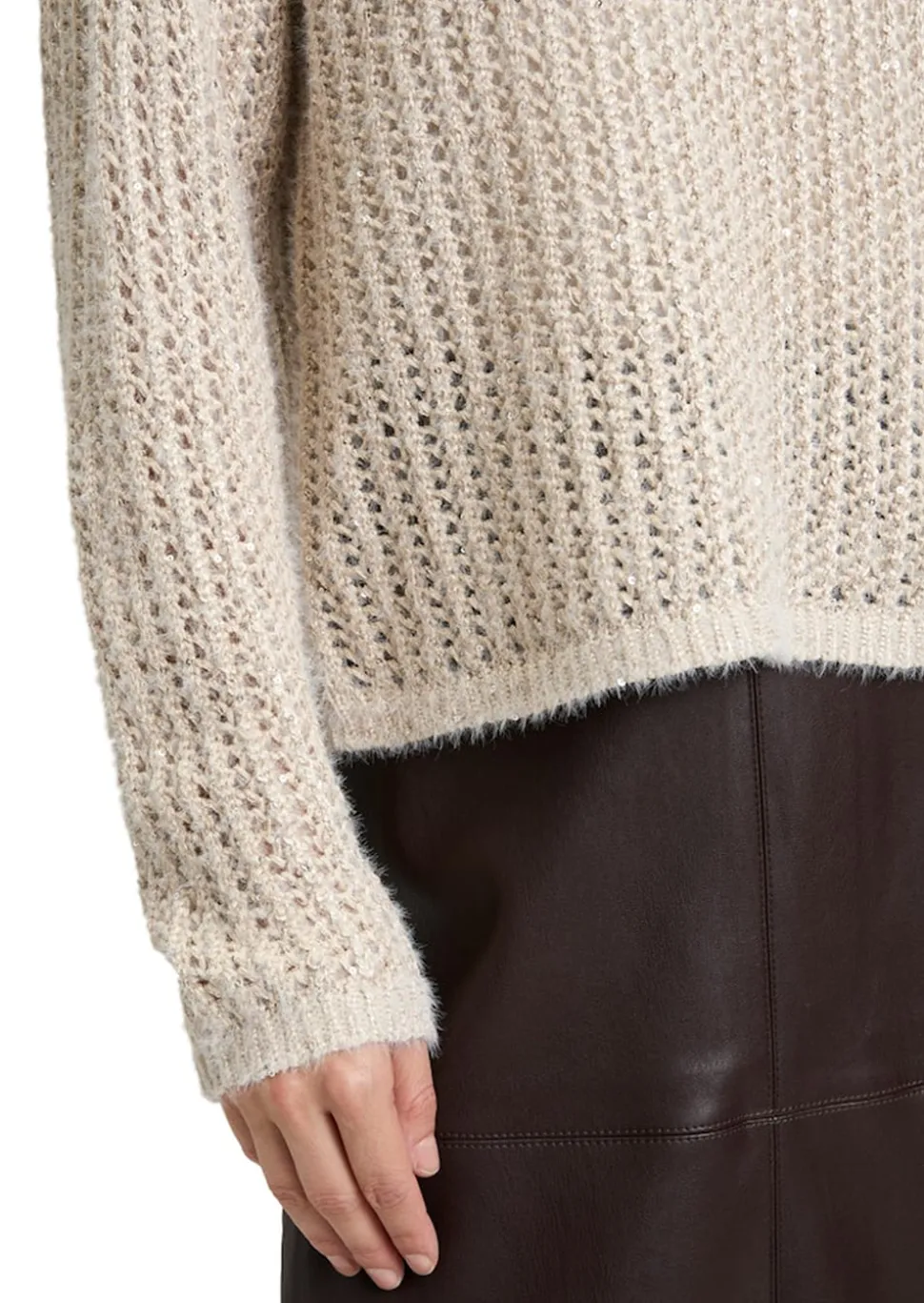 Lochstrick-Pullover mit Pailletten