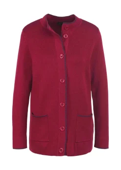 Longstrickjacke mit kontrastfarbenen Zierkanten