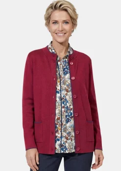 Longstrickjacke mit kontrastfarbenen Zierkanten