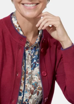 Longstrickjacke mit kontrastfarbenen Zierkanten