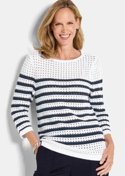 Maritimer Ringelpullover mit Ajourmuster