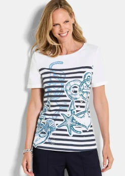 Maritimes Jersey-Shirt mit Glanzdetails