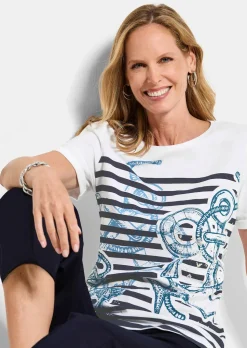 Maritimes Jersey-Shirt mit Glanzdetails