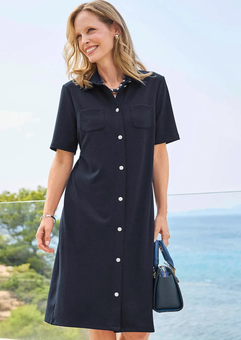 Maritimes Kleid aus Interlock Jersey