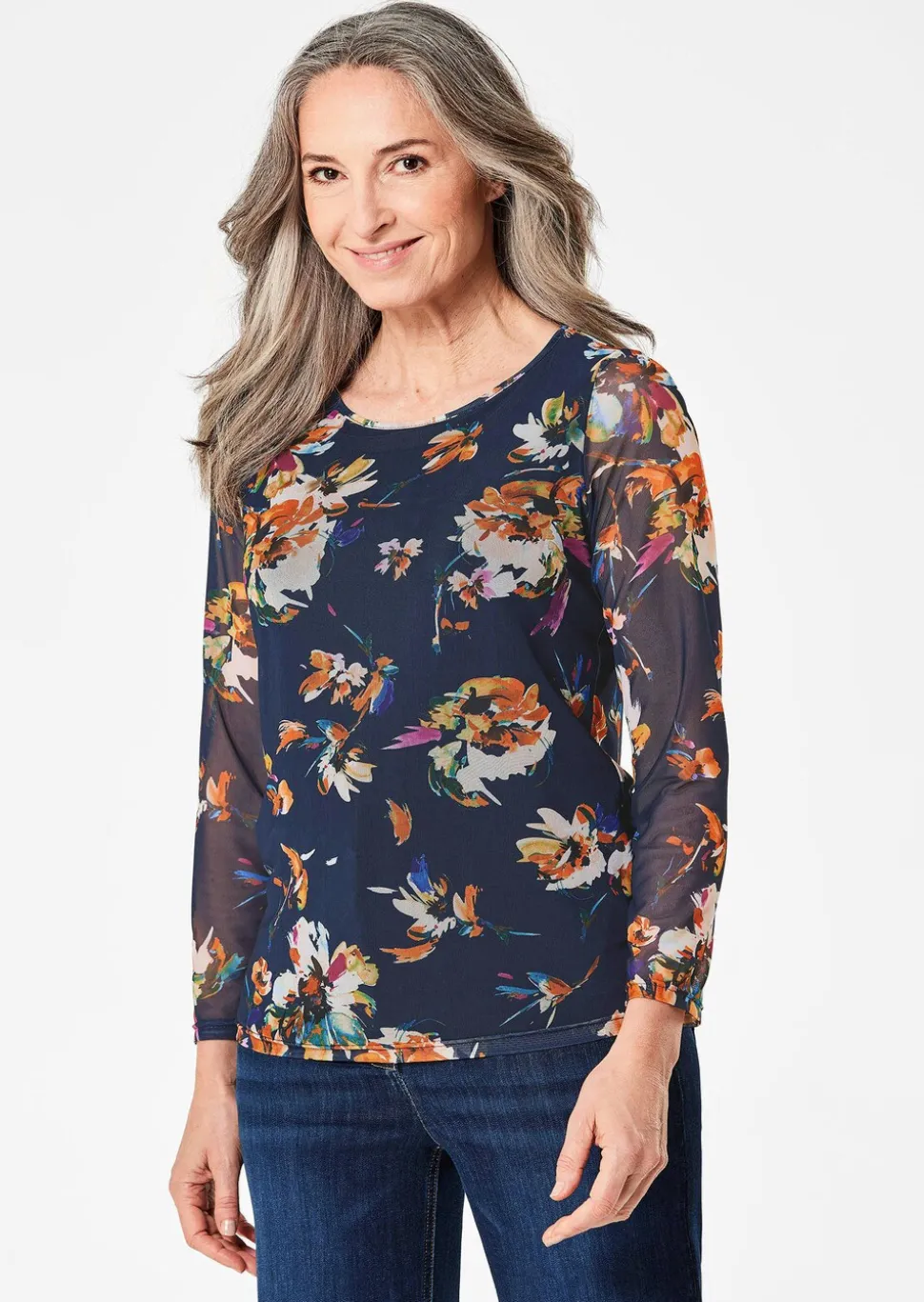 Mesh-Shirt im floralem Druck