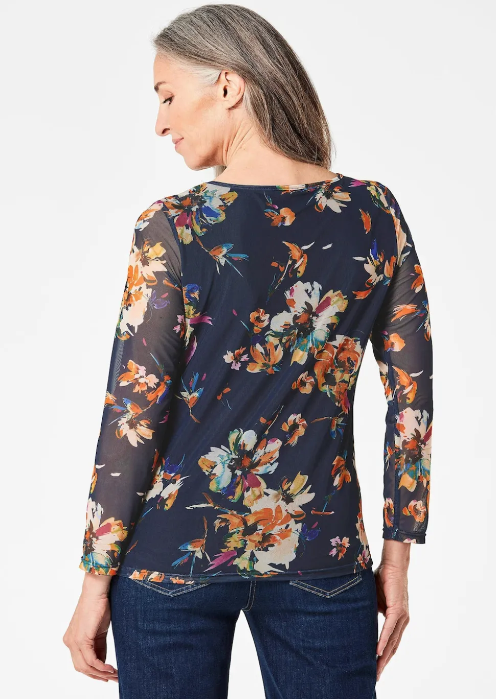 Mesh-Shirt im floralem Druck