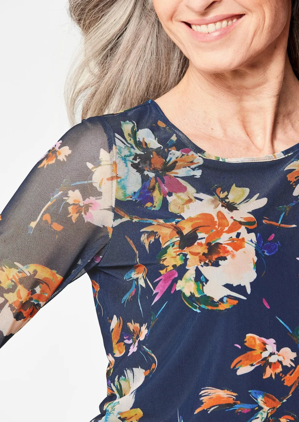 Mesh-Shirt im floralem Druck