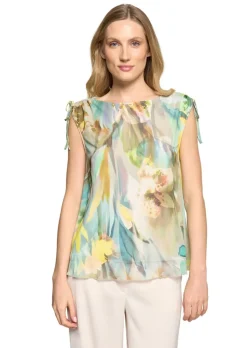 Mesh-Shirt mit geraffter Schulternaht