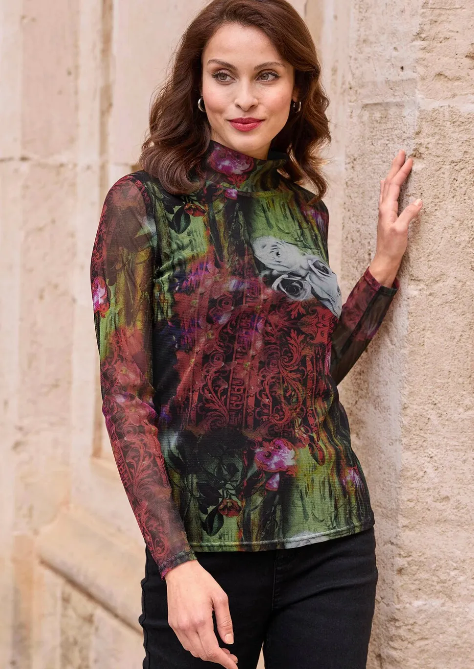 Mesh-Shirt mit Stehkragen