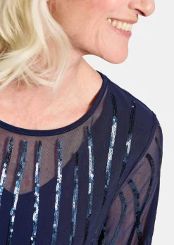 Mit funkelnden Pailletten besetztes Mesh-Shirt