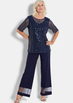 Mit funkelnden Pailletten besetztes Mesh-Shirt