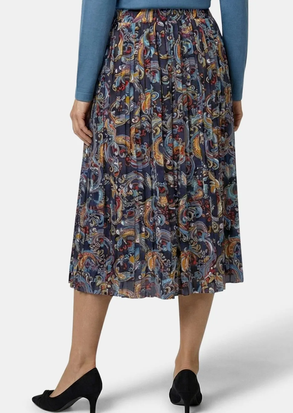 Plisseerock mit Paisley-Muster in Midi-Länge