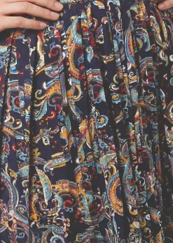 Plisseerock mit Paisley-Muster in Midi-Länge