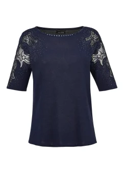 Pullover mit Spitzeneinsätzen und Glanzsteinchen