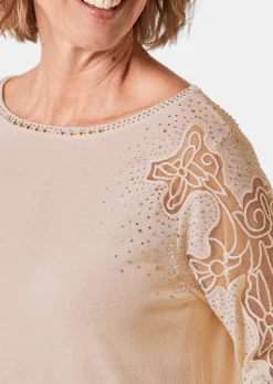 Pullover mit Spitzeneinsätzen und Glanzsteinchen
