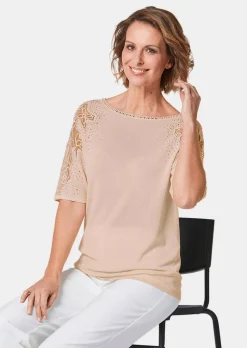 Pullover mit Spitzeneinsätzen und Glanzsteinchen