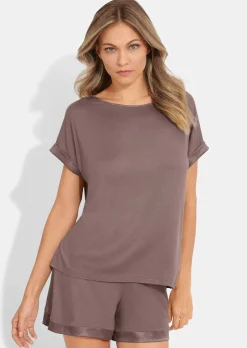 Pyjama-Shorts mit Satinblende