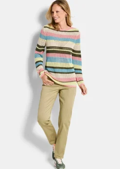Ringelpullover mit Lochmuster