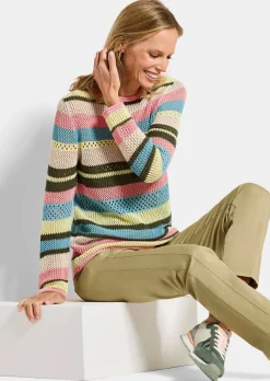 Ringelpullover mit Lochmuster