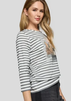 Ringelshirt mit glitzerndem Frontprint