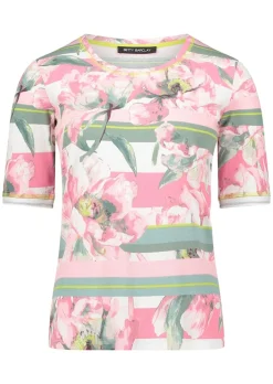 Rippenshirt mit Blüten und Streifen