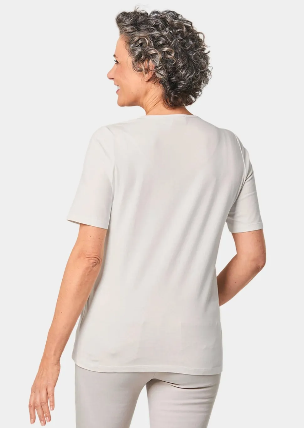 Rundhalsshirt mit Häkelspitze