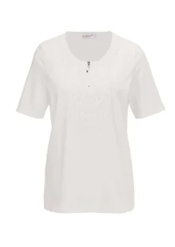 Rundhalsshirt mit Häkelspitze